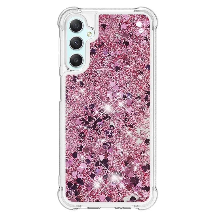 For Samsung Galaxy A24 4G (162.1 x 77.6 x 8.3mm) TPU Case Glitter Quicksand Shockproof Phone Back Cover - Rose Gold / Hearts