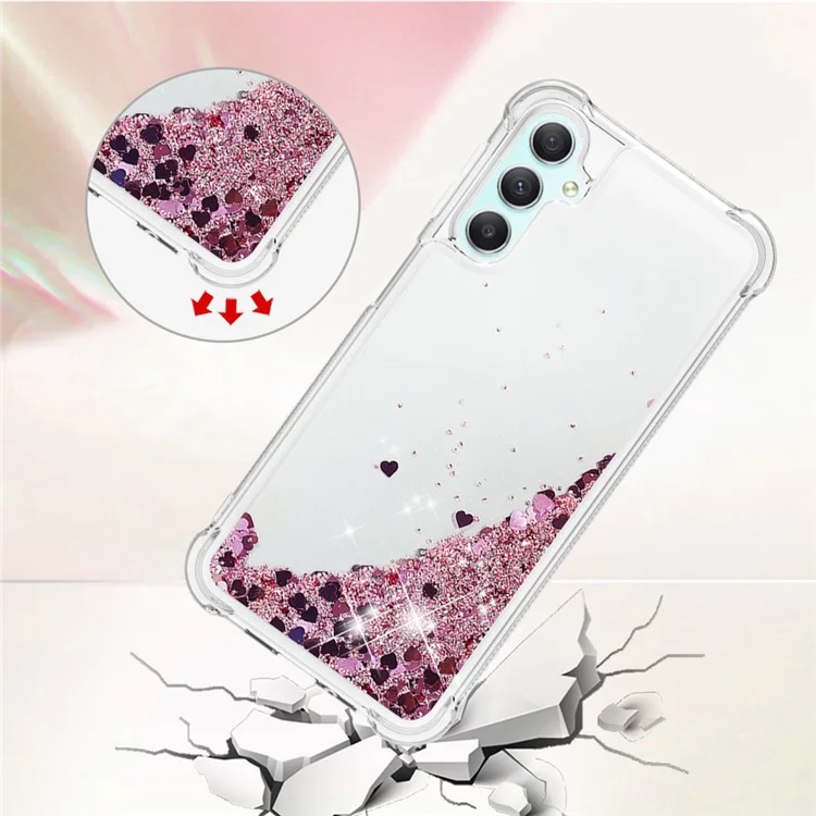 For Samsung Galaxy A24 4G (162.1 x 77.6 x 8.3mm) TPU Case Glitter Quicksand Shockproof Phone Back Cover - Rose Gold / Hearts