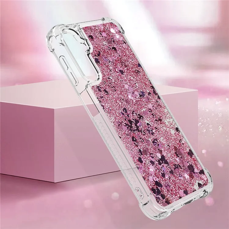 For Samsung Galaxy A24 4G (162.1 x 77.6 x 8.3mm) TPU Case Glitter Quicksand Shockproof Phone Back Cover - Rose Gold / Hearts