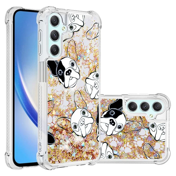 yb Quicksand Series 2 Seriet-2 Жидкий Водопад Для Samsung Galaxy A25 5G / A24 4g, Мягкая Печать Телефона с Рисунком TPU - Черный+белый Щенок