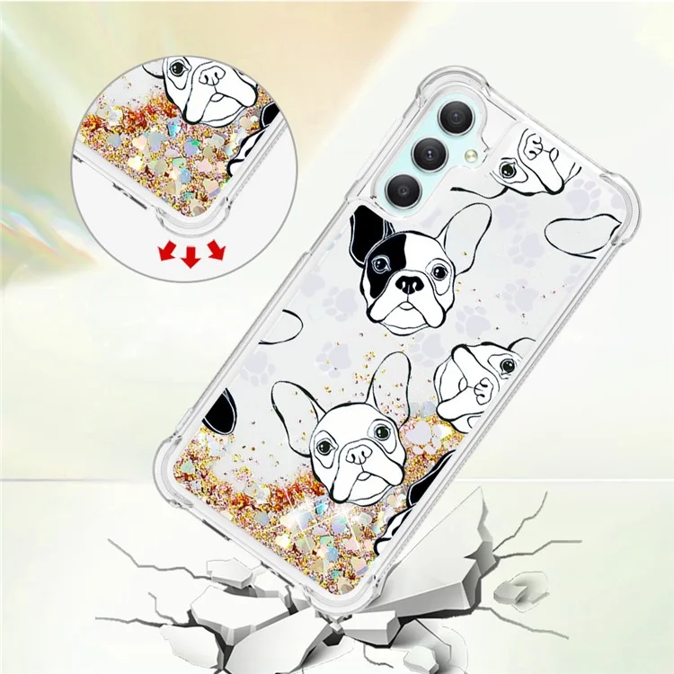 yb Quicksand Series 2 Seriet-2 Жидкий Водопад Для Samsung Galaxy A25 5G / A24 4g, Мягкая Печать Телефона с Рисунком TPU - Черный+белый Щенок