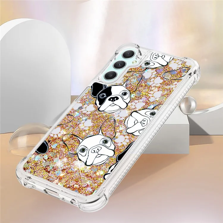 yb Quicksand Series 2 Seriet-2 Жидкий Водопад Для Samsung Galaxy A25 5G / A24 4g, Мягкая Печать Телефона с Рисунком TPU - Черный+белый Щенок
