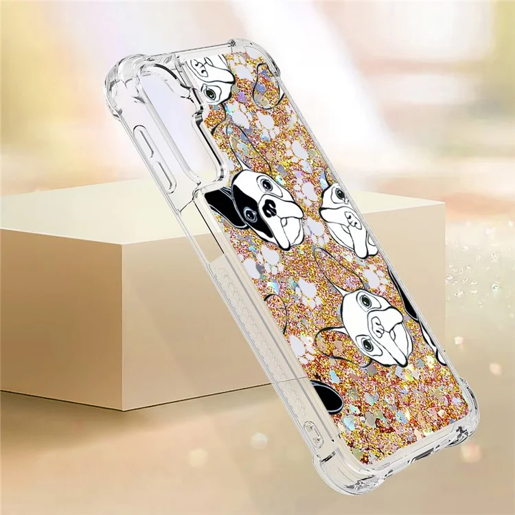 yb Quicksand Series 2 Seriet-2 Жидкий Водопад Для Samsung Galaxy A25 5G / A24 4g, Мягкая Печать Телефона с Рисунком TPU - Черный+белый Щенок