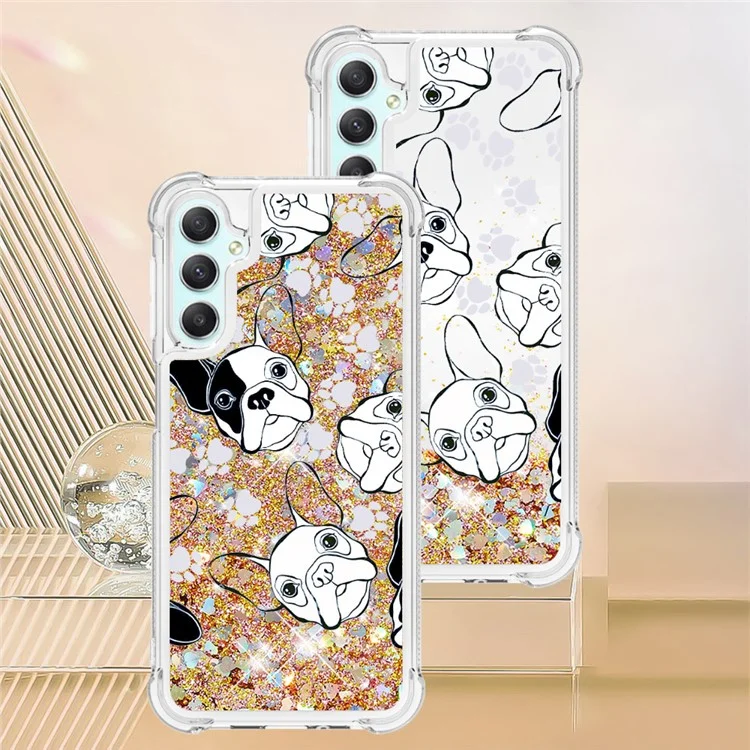 yb Quicksand Series 2 Seriet-2 Жидкий Водопад Для Samsung Galaxy A25 5G / A24 4g, Мягкая Печать Телефона с Рисунком TPU - Черный+белый Щенок