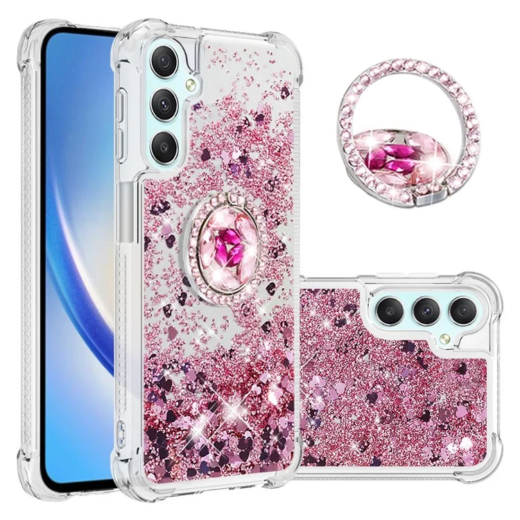 Funda líquida para Samsung Galaxy A24 4G (162,1 x 77,6 x 8,3 mm), funda de teléfono con soporte flotante de TPU a la moda en forma de cascada - Oro rosa / Corazones