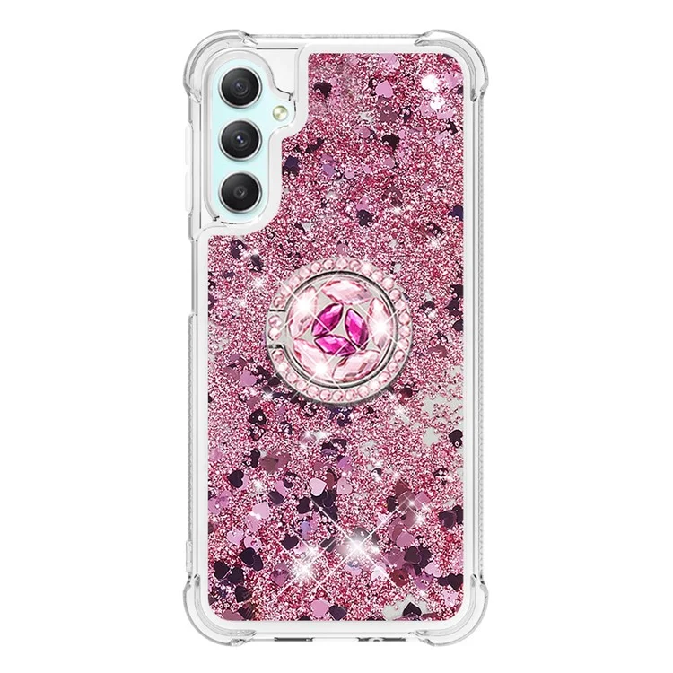 Funda líquida para Samsung Galaxy A24 4G (162,1 x 77,6 x 8,3 mm), funda de teléfono con soporte flotante de TPU a la moda en forma de cascada - Oro rosa / Corazones