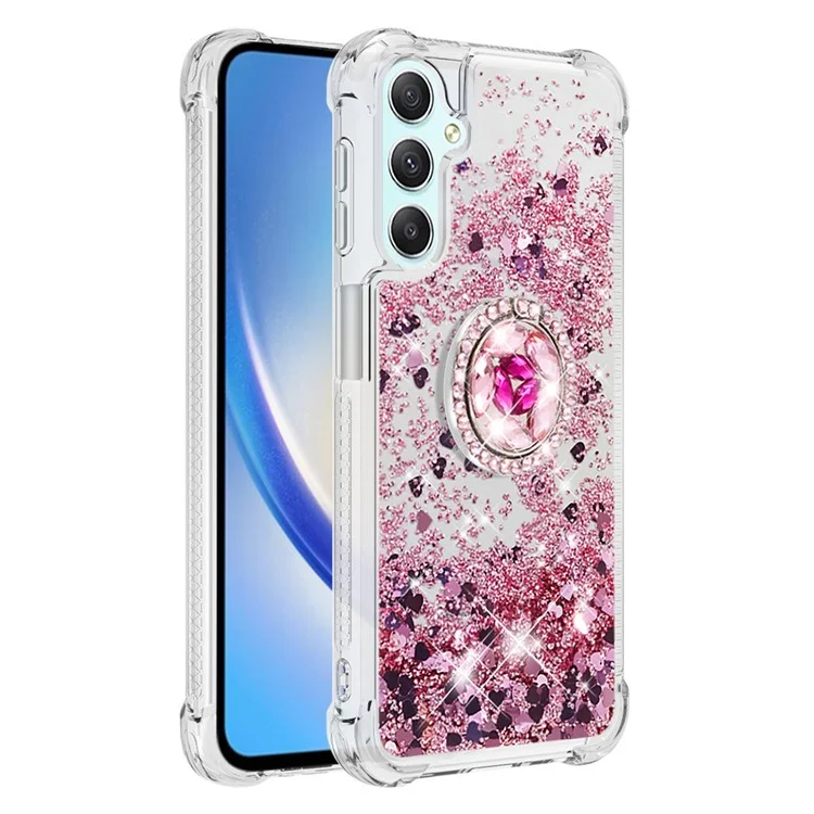 Funda líquida para Samsung Galaxy A24 4G (162,1 x 77,6 x 8,3 mm), funda de teléfono con soporte flotante de TPU a la moda en forma de cascada - Oro rosa / Corazones