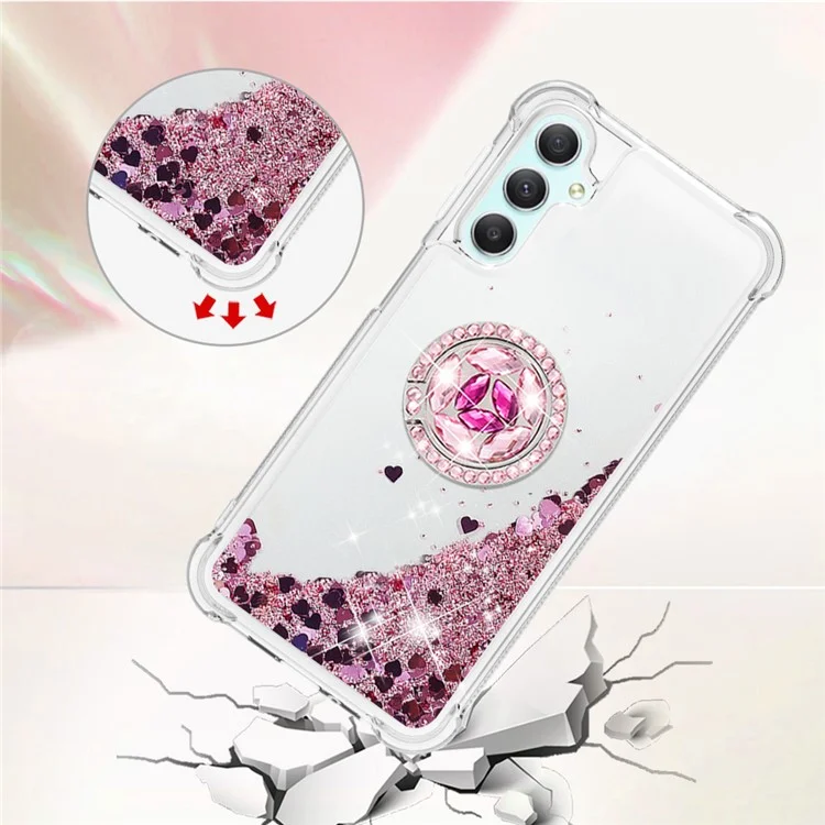 Funda líquida para Samsung Galaxy A24 4G (162,1 x 77,6 x 8,3 mm), funda de teléfono con soporte flotante de TPU a la moda en forma de cascada - Oro rosa / Corazones