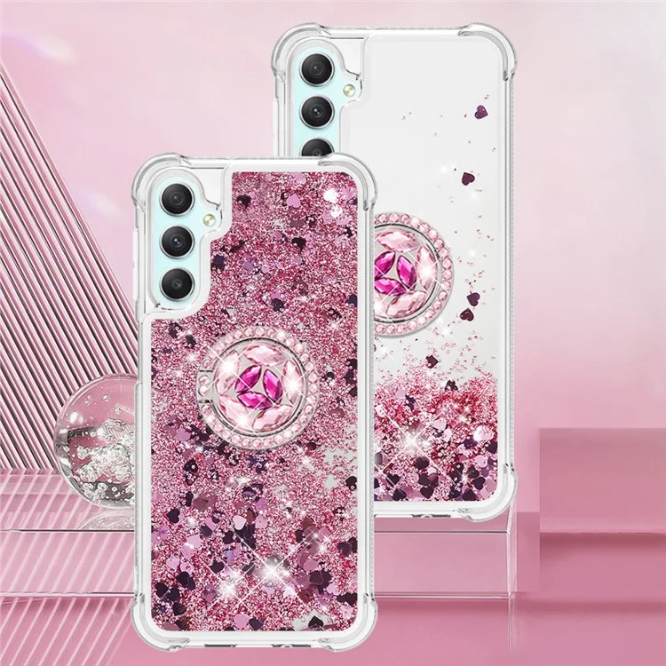 Funda líquida para Samsung Galaxy A24 4G (162,1 x 77,6 x 8,3 mm), funda de teléfono con soporte flotante de TPU a la moda en forma de cascada - Oro rosa / Corazones