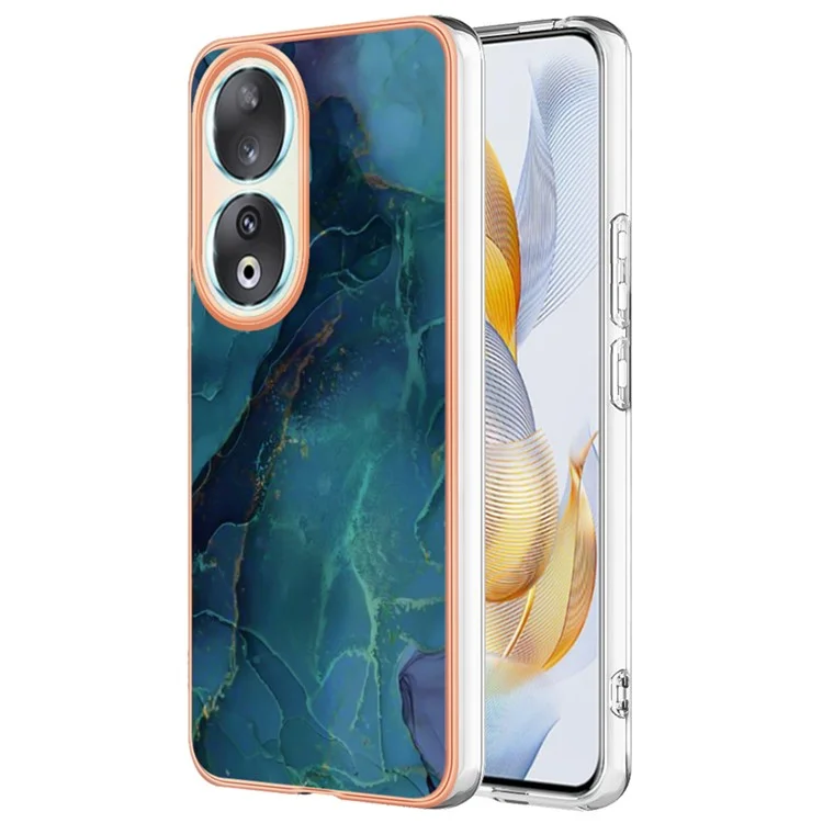 Série YB IMD-16 Style-E Marbre Motif Électroplaquage Couverture pour Honor 90, Anti-Rayures 2.0mm TPU IMD Coque de Téléphone - Vert