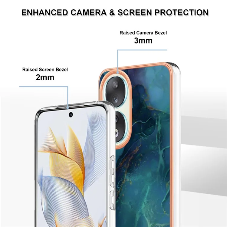 Série YB IMD-16 Style-E Marbre Motif Électroplaquage Couverture pour Honor 90, Anti-Rayures 2.0mm TPU IMD Coque de Téléphone - Vert