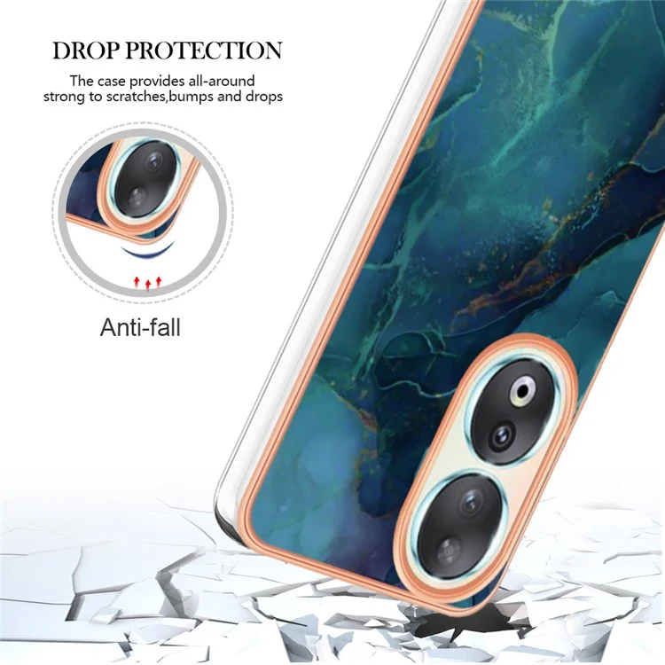 Série YB IMD-16 Style-E Marbre Motif Électroplaquage Couverture pour Honor 90, Anti-Rayures 2.0mm TPU IMD Coque de Téléphone - Vert
