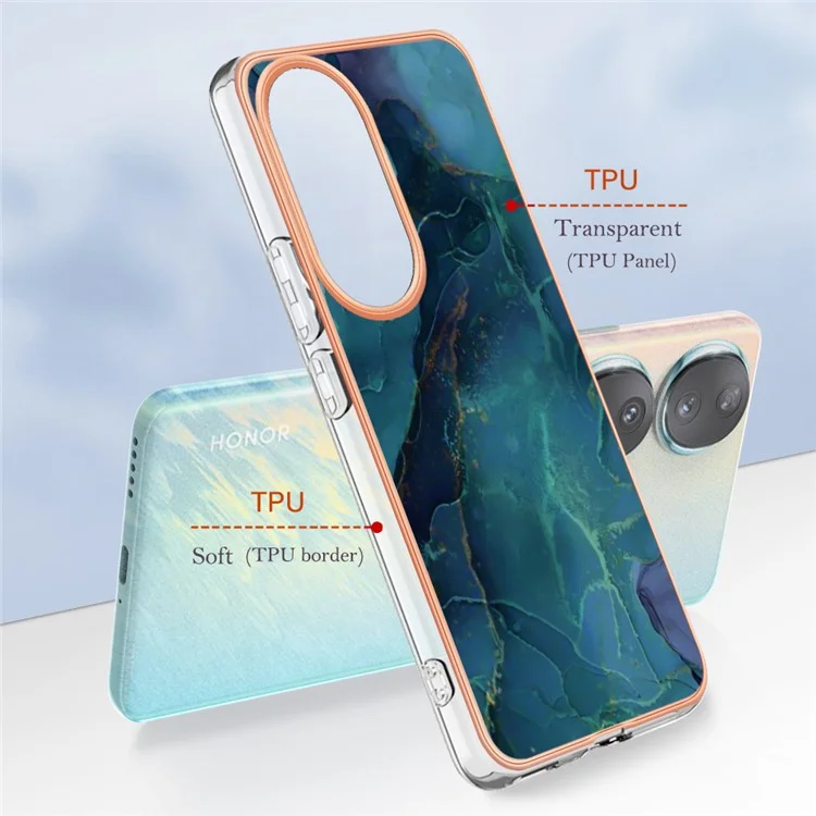 Série YB IMD-16 Style-E Marbre Motif Électroplaquage Couverture pour Honor 90, Anti-Rayures 2.0mm TPU IMD Coque de Téléphone - Vert
