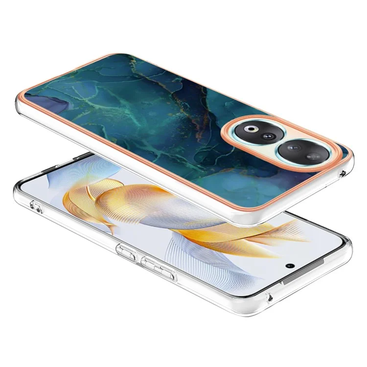 Série YB IMD-16 Style-E Marbre Motif Électroplaquage Couverture pour Honor 90, Anti-Rayures 2.0mm TPU IMD Coque de Téléphone - Vert