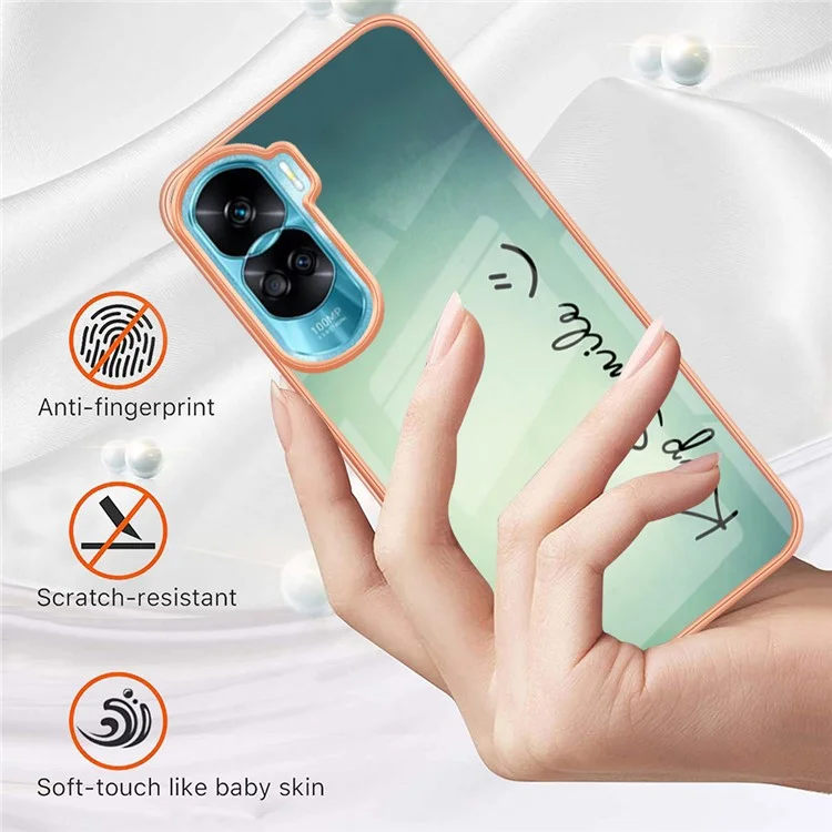 YB IMD Series-19 Style D Pattern Electroplating Cover for Honor 90 Lite 5G / X50i 5G , Shockproof 2.0mm TPU IMD Phone Case - Keep Smile