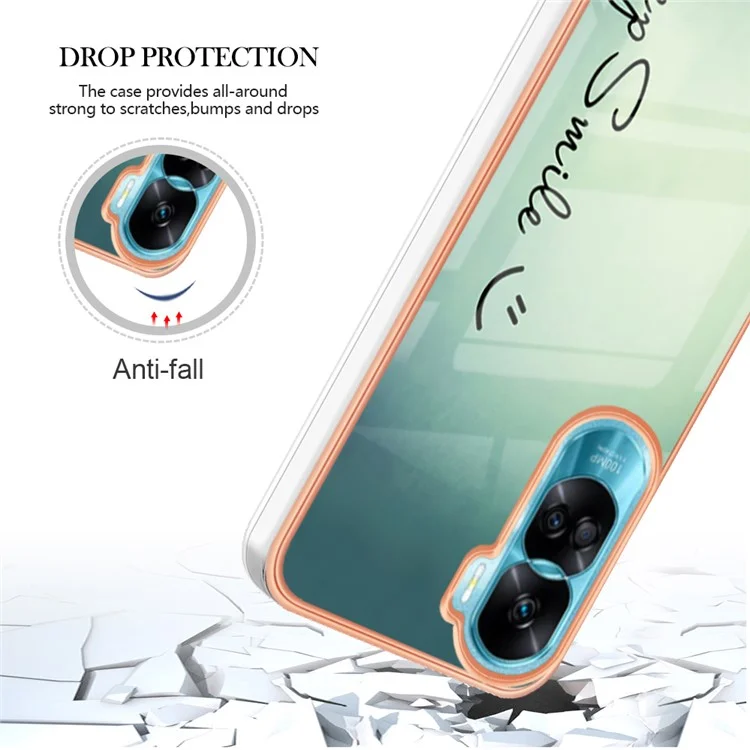 YB IMD Series-19 Style D Pattern Electroplating Cover for Honor 90 Lite 5G / X50i 5G , Shockproof 2.0mm TPU IMD Phone Case - Keep Smile