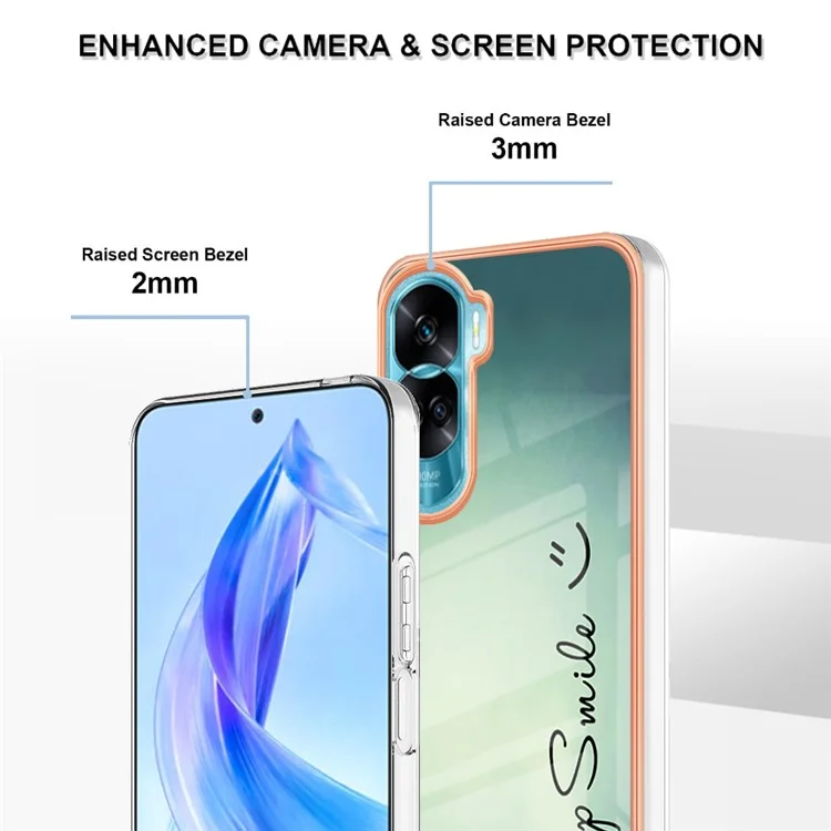 YB IMD Series-19 Style D Pattern Electroplating Cover for Honor 90 Lite 5G / X50i 5G , Shockproof 2.0mm TPU IMD Phone Case - Keep Smile