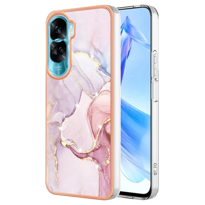For Honor 90 Lite 5G / X50i 5G TPU Case with IMD Marble Pattern Electroplated Back Cover - Rose Gold 005