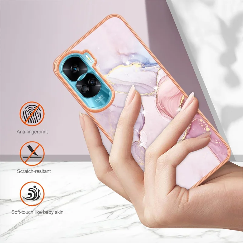 For Honor 90 Lite 5G / X50i 5G TPU Case with IMD Marble Pattern Electroplated Back Cover - Rose Gold 005