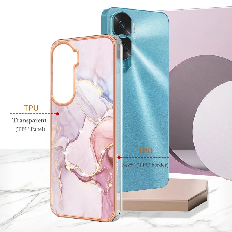 For Honor 90 Lite 5G / X50i 5G TPU Case with IMD Marble Pattern Electroplated Back Cover - Rose Gold 005