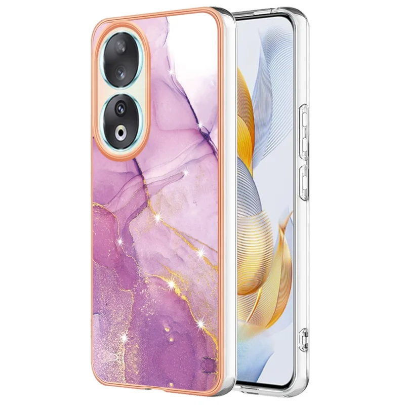 For Honor 90 TPU Case with IMD Marble Pattern Electroplated Back Cover - Purple 001