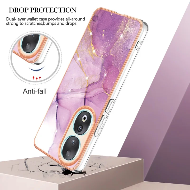 For Honor 90 TPU Case with IMD Marble Pattern Electroplated Back Cover - Purple 001