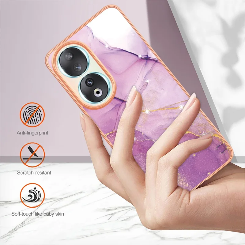 For Honor 90 TPU Case with IMD Marble Pattern Electroplated Back Cover - Purple 001