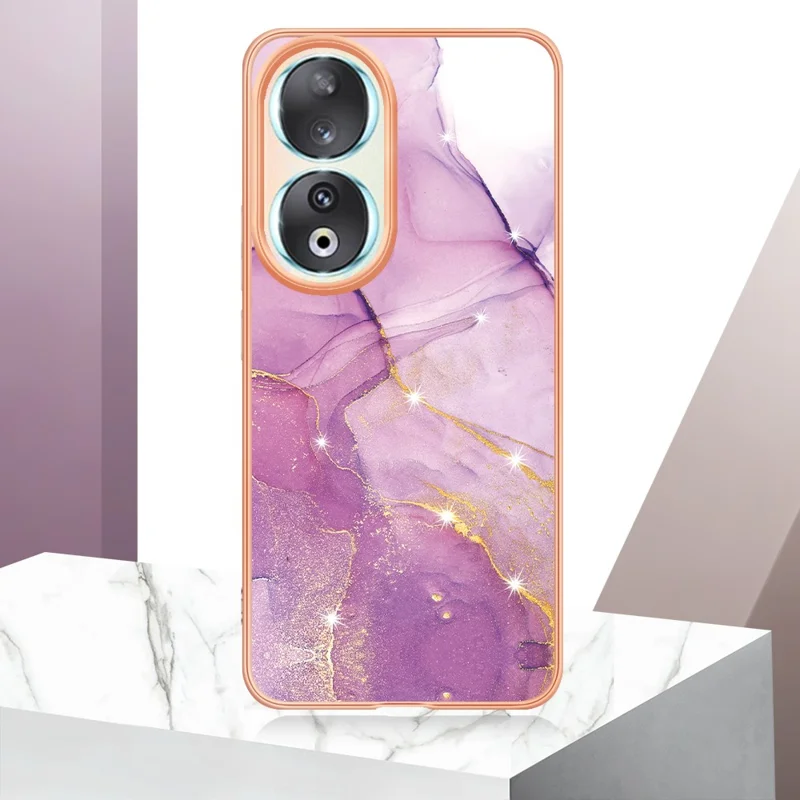 For Honor 90 TPU Case with IMD Marble Pattern Electroplated Back Cover - Purple 001