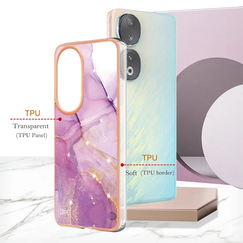For Honor 90 TPU Case with IMD Marble Pattern Electroplated Back Cover - Purple 001
