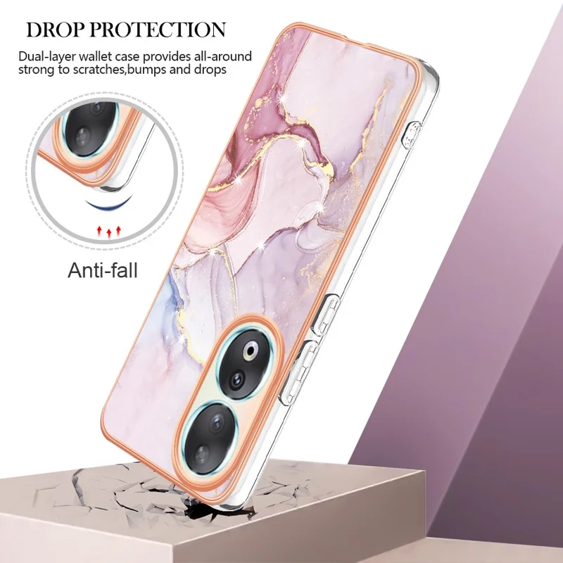 Cover TPU per Honor 90 con Motivo Marmo IMD, Copertura Posteriore Placcata - Rosa Dorato 005