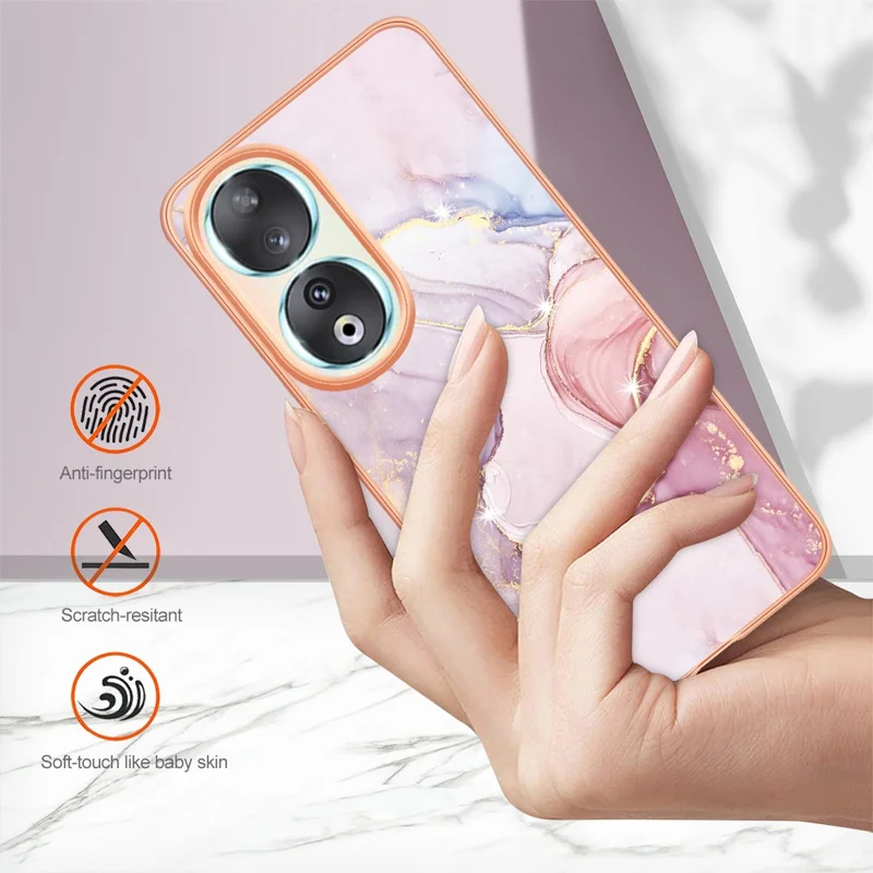 Cover TPU per Honor 90 con Motivo Marmo IMD, Copertura Posteriore Placcata - Rosa Dorato 005