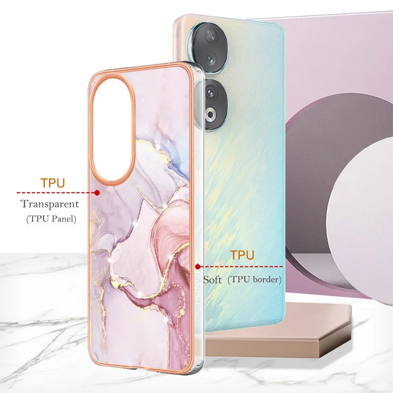 Cover TPU per Honor 90 con Motivo Marmo IMD, Copertura Posteriore Placcata - Rosa Dorato 005