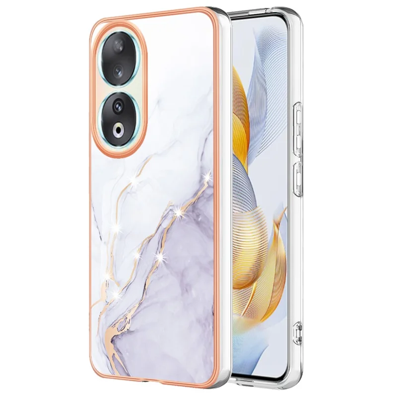 For Honor 90 TPU Case with IMD Marble Pattern Electroplated Back Cover - White 006