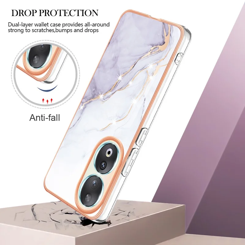 For Honor 90 TPU Case with IMD Marble Pattern Electroplated Back Cover - White 006