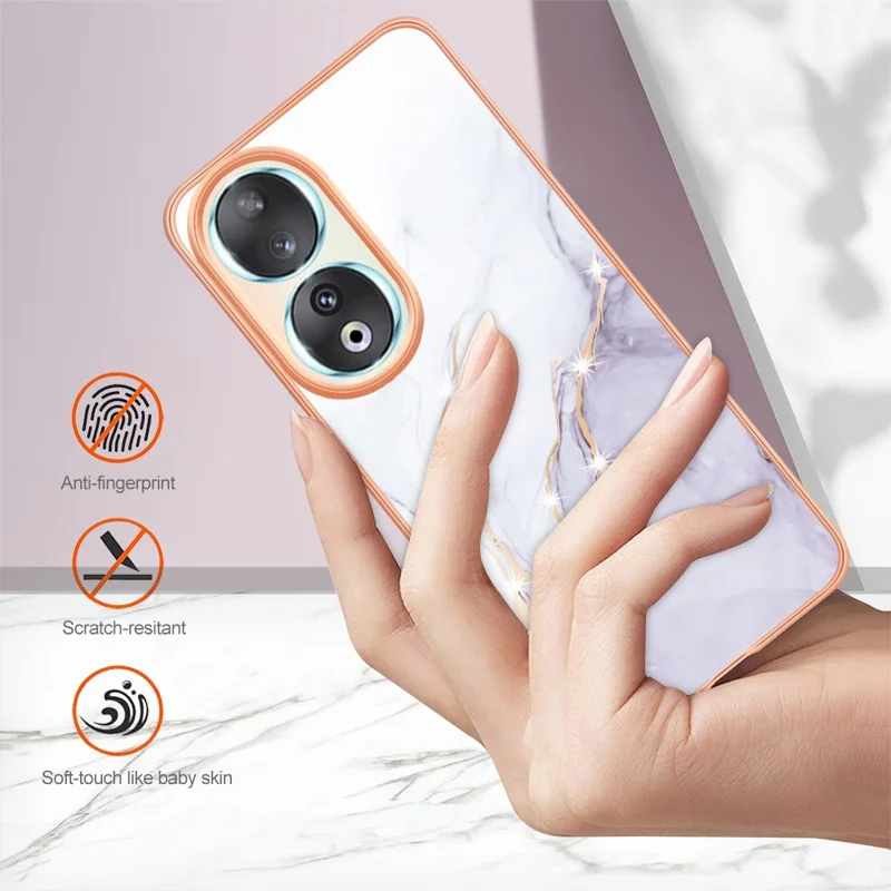 For Honor 90 TPU Case with IMD Marble Pattern Electroplated Back Cover - White 006
