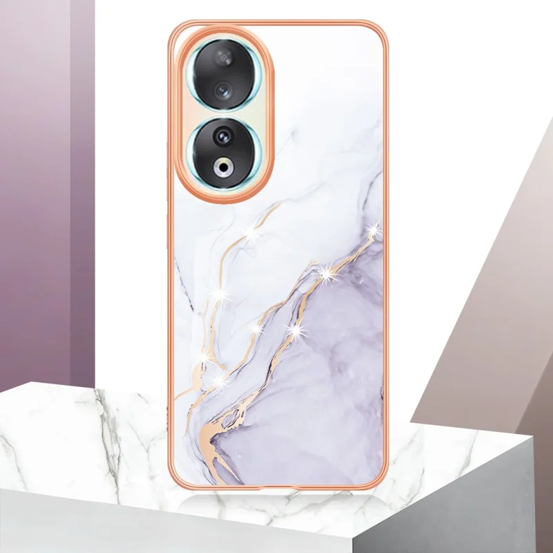 For Honor 90 TPU Case with IMD Marble Pattern Electroplated Back Cover - White 006