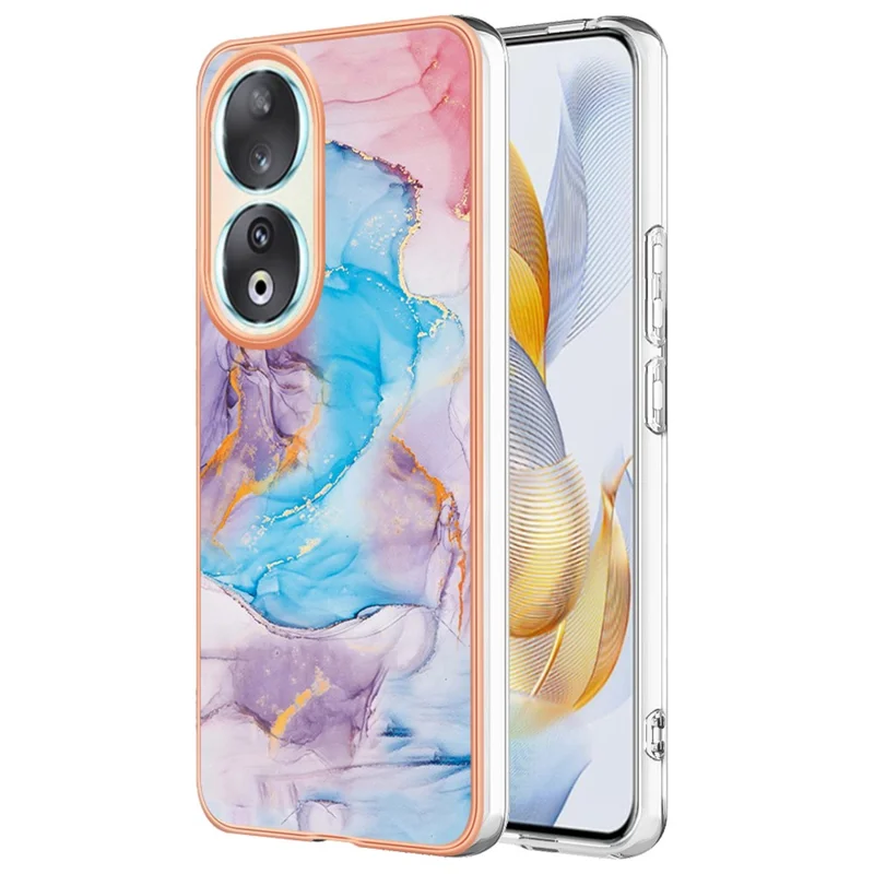 For Honor 90 Case with IMD Marble Flower Pattern TPU Mobile Back Cover - Milky Way Marble Blue