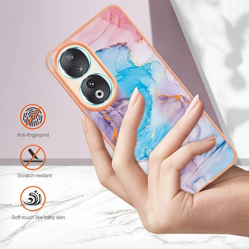 For Honor 90 Case with IMD Marble Flower Pattern TPU Mobile Back Cover - Milky Way Marble Blue