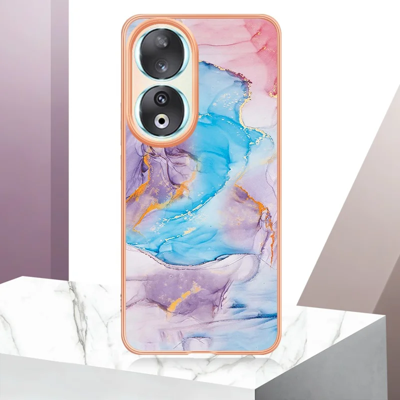 For Honor 90 Case with IMD Marble Flower Pattern TPU Mobile Back Cover - Milky Way Marble Blue