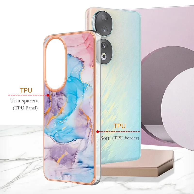 For Honor 90 Case with IMD Marble Flower Pattern TPU Mobile Back Cover - Milky Way Marble Blue
