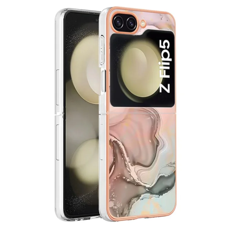 Serie YB IMD-16 Estilo-E Para Samsung Galaxy Z Flip5 5G Cubierta de teléfono electrochapada 2.0mm TPU Patrón de mármol IMD Case - Rosa