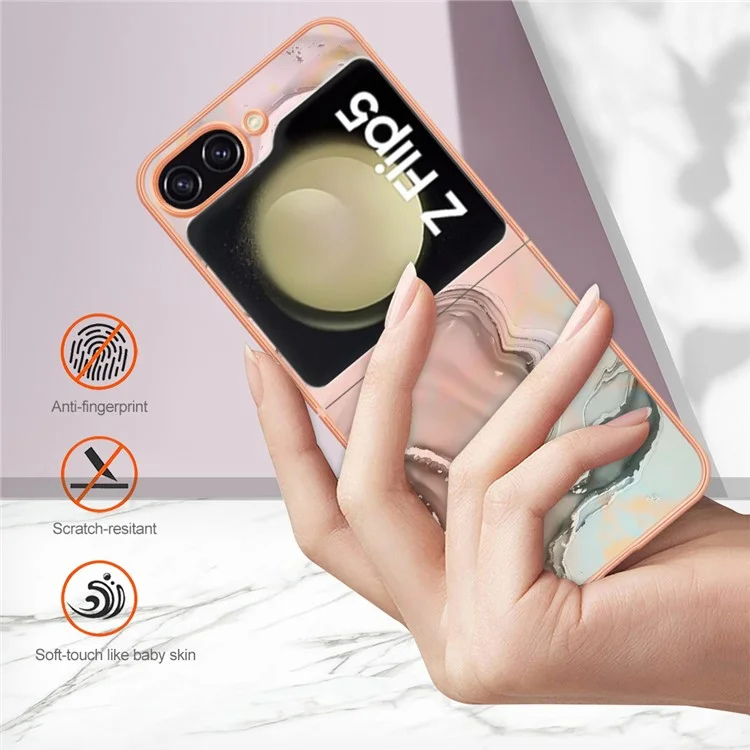 Serie YB IMD-16 Estilo-E Para Samsung Galaxy Z Flip5 5G Cubierta de teléfono electrochapada 2.0mm TPU Patrón de mármol IMD Case - Rosa