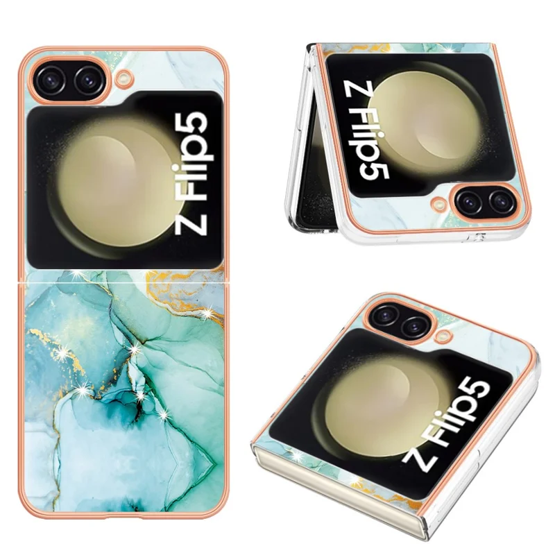 For Samsung Galaxy Z Flip5 5G TPU Case with IMD Marble Pattern Electroplated Back Cover - Green 003