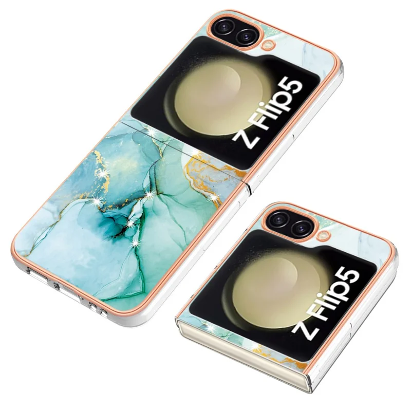 For Samsung Galaxy Z Flip5 5G TPU Case with IMD Marble Pattern Electroplated Back Cover - Green 003