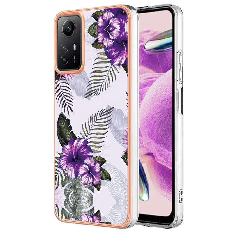 For Xiaomi Redmi Note 12S 4G Case with IMD Marble Flower Pattern TPU Mobile Back Cover - Purple Flower