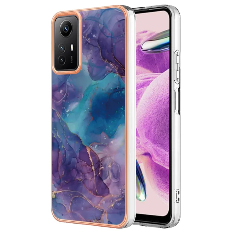 YB IMD Series-16 Style-E 2.0mm TPU Case for Xiaomi Redmi Note 12S 4G , Marble Pattern IMD Electroplating Phone Cover - Purple