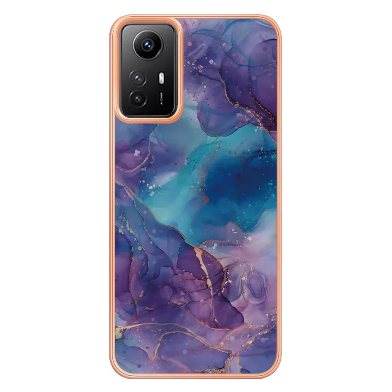 YB IMD Series-16 Style-E 2.0mm TPU Case for Xiaomi Redmi Note 12S 4G , Marble Pattern IMD Electroplating Phone Cover - Purple