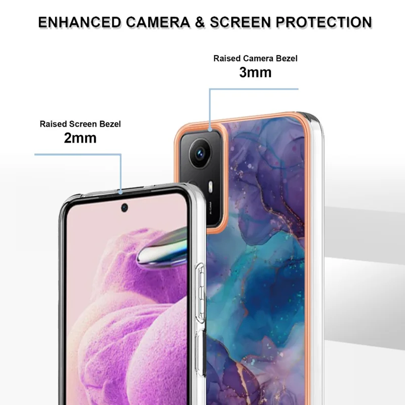 YB IMD Series-16 Style-E 2.0mm TPU Case for Xiaomi Redmi Note 12S 4G , Marble Pattern IMD Electroplating Phone Cover - Purple