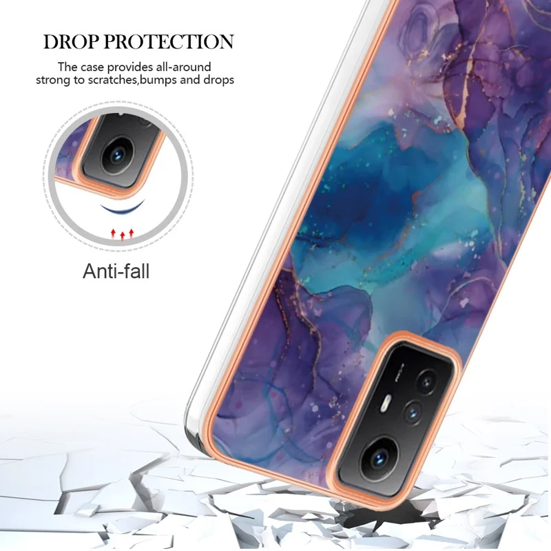 YB IMD Series-16 Style-E 2.0mm TPU Case for Xiaomi Redmi Note 12S 4G , Marble Pattern IMD Electroplating Phone Cover - Purple