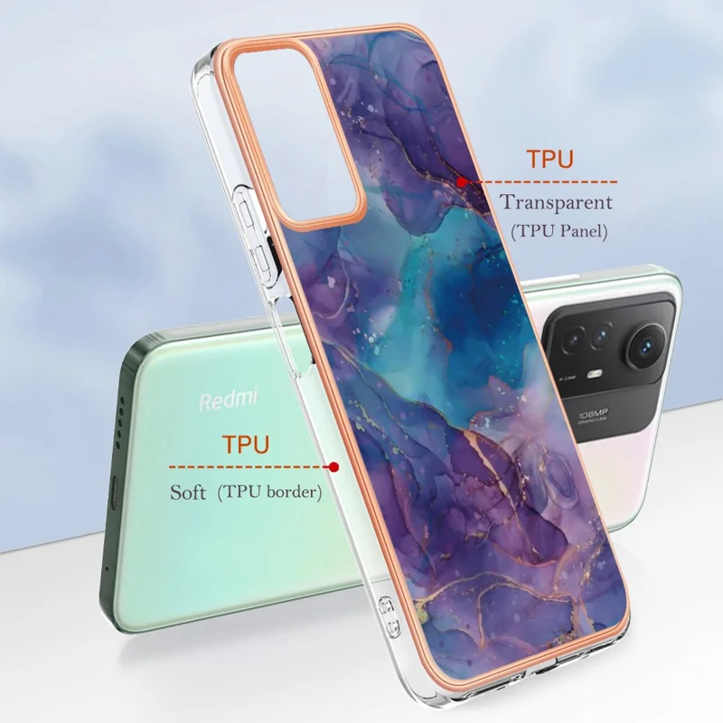 YB IMD Series-16 Style-E 2.0mm TPU Case for Xiaomi Redmi Note 12S 4G , Marble Pattern IMD Electroplating Phone Cover - Purple